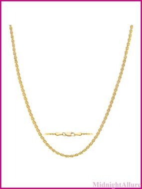14k Solid Gold Rope Chain Necklace 1.6mm 18 Inch Lobster Clasp Tarnish Resistant